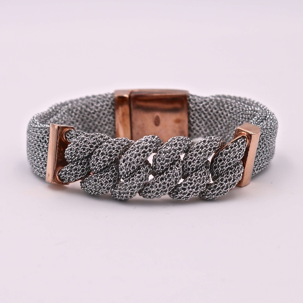 A&M Bracelet w/R.Gold Chain Links in Silver Mesh